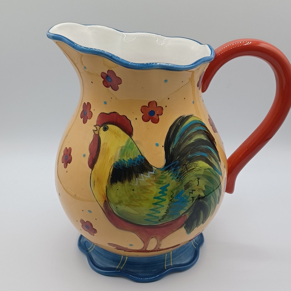 Certified International Pitcher Susan Winget Rooster Yellow Excellent Ceramic - Picture 2 of 14